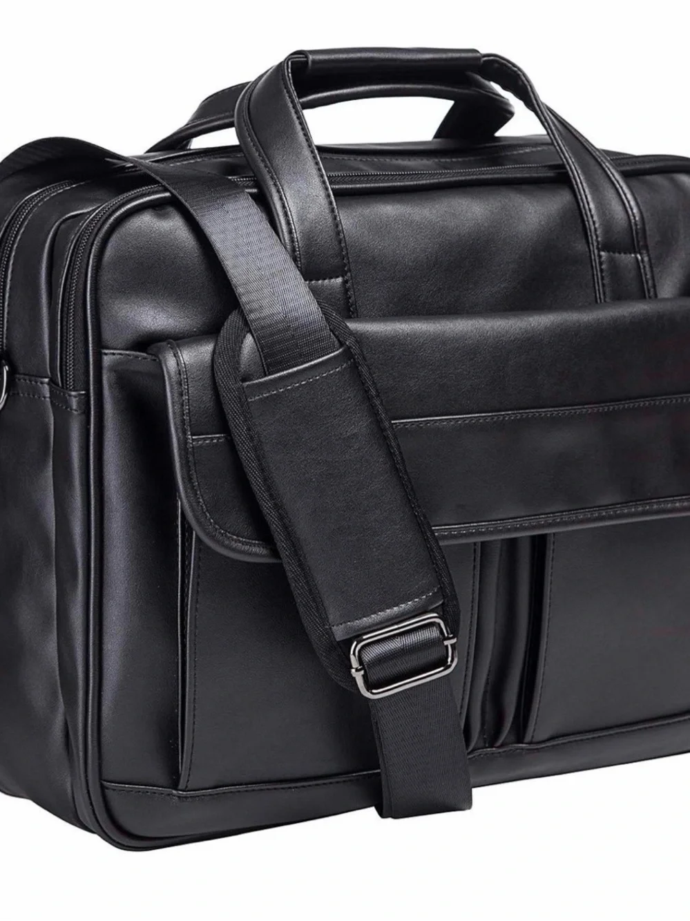 Black Faux Leather Laptop Briefcase / Messenger Bag
